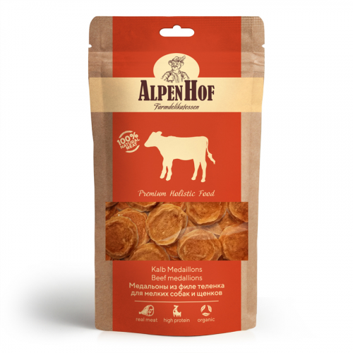 Лакомство для собак AlpenHof Медальоны из филе теленка, для мелких пород, 50г