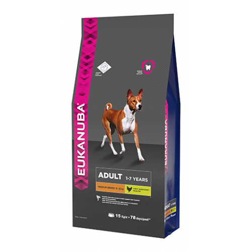 Сухой корм для собак Eukanuba Adult Medium Breed, для средних пород, домашняя птица, 15кг