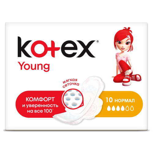 Kotex прокладки янг сетч нормал, 10 шт