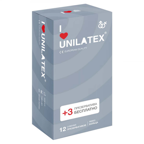 Презервативы Unilatex Ribbed 12+3 шт