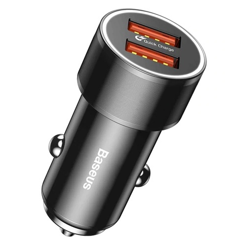 Автомобильное ЗУ быстрое QC 3.0 2xUSB Baseus Small Screw - Черное (CAXLD-B01)