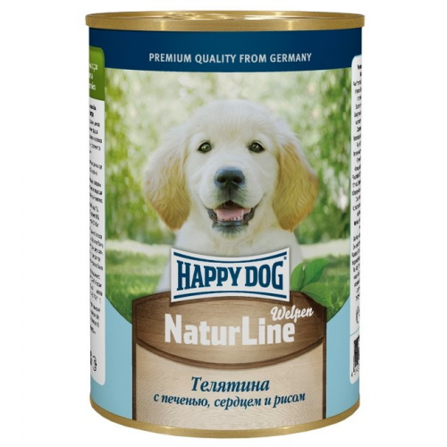 Консервы для щенков Happy Dog NaturLine, телятина, сердце, печень, рис, 400г