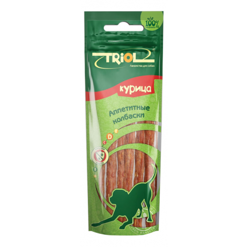 Лакомство для собак Triol, аппетитные колбаски из курицы, 40г