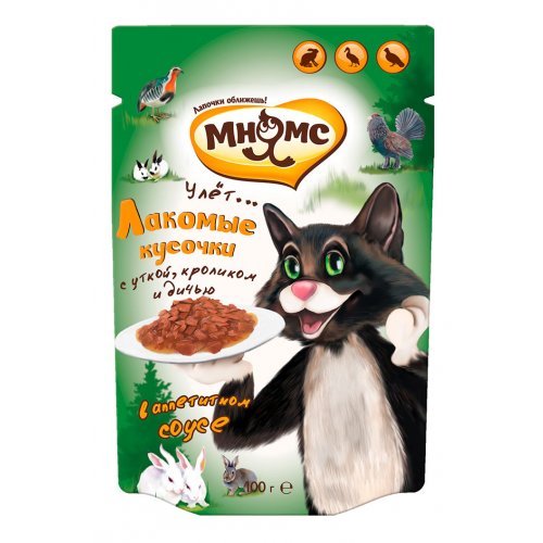 Влажный корм для кошек Мнямс Пир охотника, утка, кролик, дичь, 100г