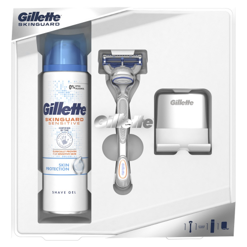 Подарочный набор Gillette Бритва SkinGuard + гель для бритья 200мл + крепление для бритвы