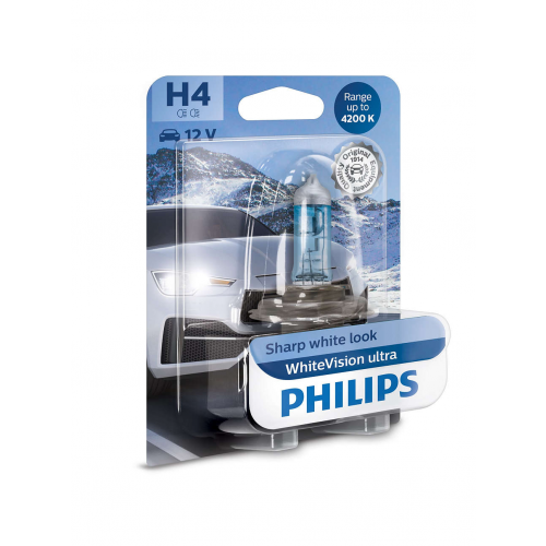 Лампа H4 Whitevision Ultra, 1шт В Блистере Philips арт. 12342WVUB1