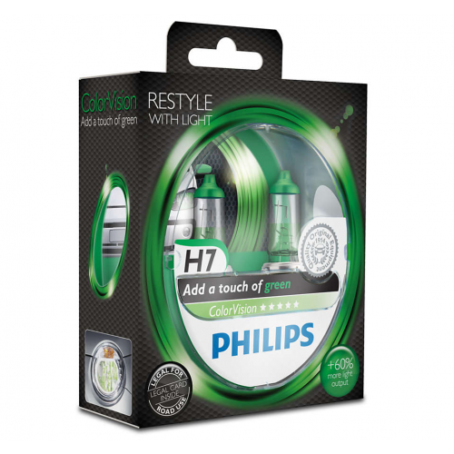 Лампа H7 Colorvision 12v (55w) Зеленый [ К-Кт 2 Шт ] Цена За К-Кт Philips арт. 12972CVPGS2