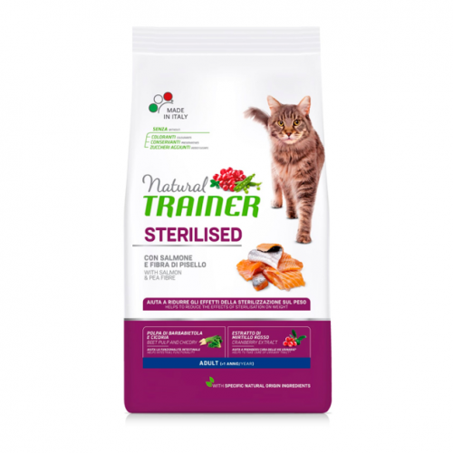 Сухой корм для кошек TRAINER Natural Adult Sterilised, для стерилизованных, лосось, 0,3кг