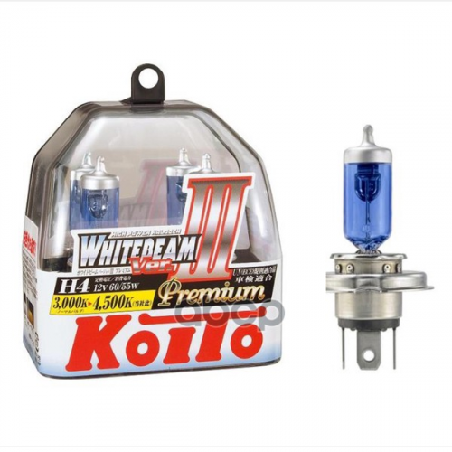 Лампа галогенная Koito H4 Whitebeam Premium 4500K 12V 60/55W, блистер 1 шт, 0744W