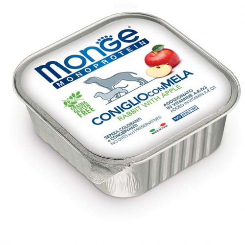 Консервы для собак Monge Monoprotein Fruits, паштет из кролика с яблоком, 150г