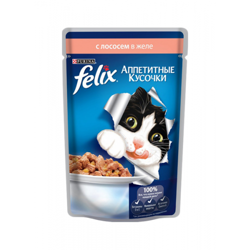 Влажный корм для кошек Felix Аппетитные кусочки, лосось, 85г