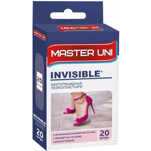 Пластырь Master Uni Invisible бактерицидный на прозрачной полимерной основе 20 шт