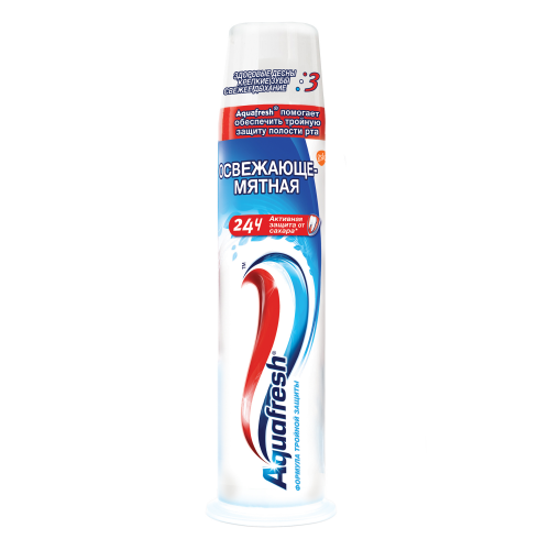 Зубная паста Aquafresh Тройная защита Освежающе-мятная, с помпой, 100 мл