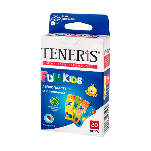 Пластырь Teneris Fun Kids бактерицидный на полимерной основе с рисунками 20 шт