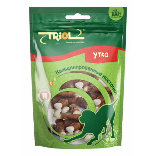 Лакомство для собак Triol, кальцинированные косточки с уткой, 70г