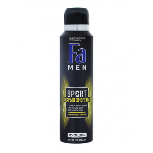 Аэрозоль дезодорант-антиперспирант Fa мужской Sport взрыв энергии 72 ч, 150 мл