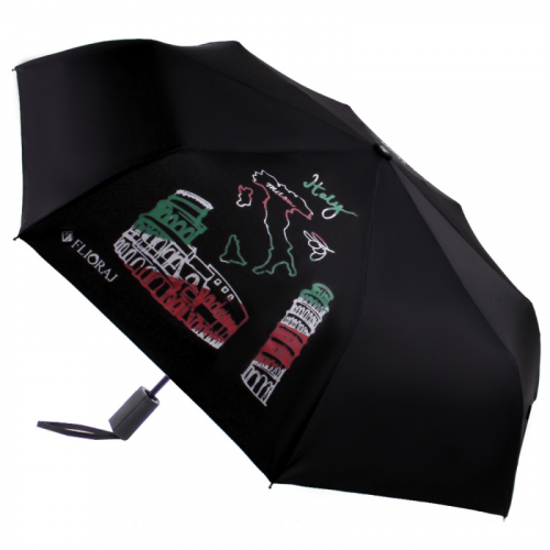 Зонт складной женский полуавтоматический Flioraj 100801 FJ черный