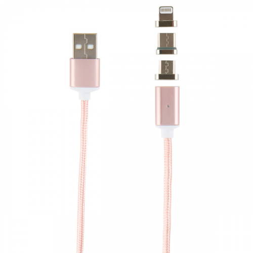 Кабель Red Line USB - Type-C/8-pin/micro USB 3в1 neylon, Pink