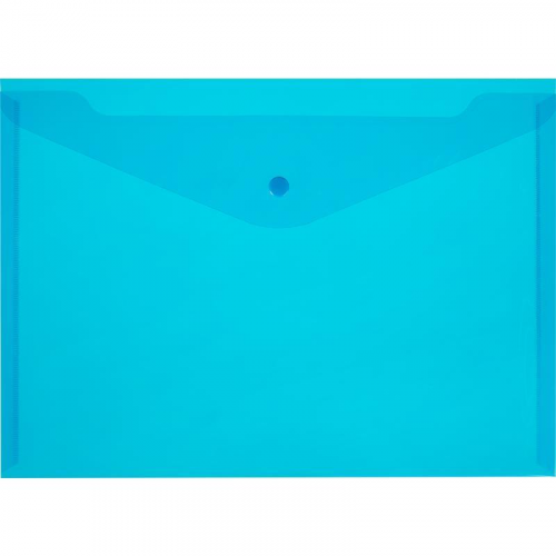 Папка-конверт с кнопкой, А4, 120 мкм, синий прозрачный, 10 штук
