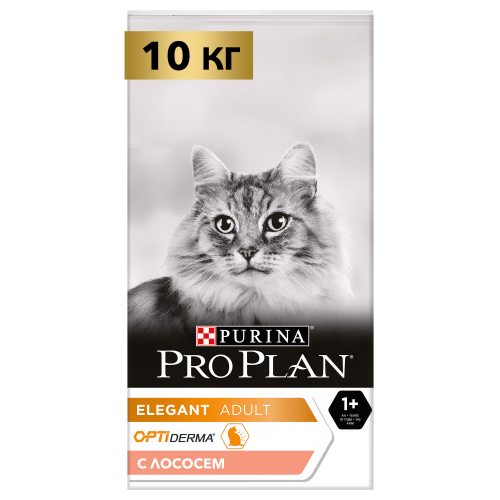 Сухой корм для кошек PRO PLAN Elegant Optiderma, лосось, 10кг