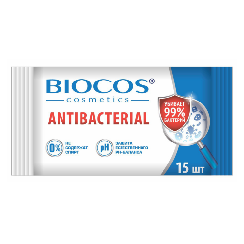 Салфетки влажные Biocos Antibacterial Ладошки 15 шт