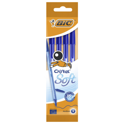 Набор ручек шариковых BIC Cristal Soft, синяя, 1,2 мм, 4 шт