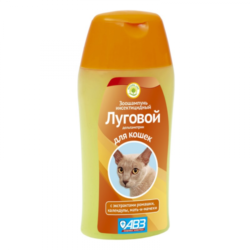 Шампунь "ЛУГОВОЙ" инсектицидный для кошек с экстрактами лекарственных трав 180 мл АВЗ