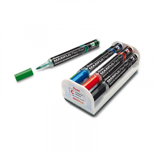 Набор маркеров для досок Maxiflo Flex-Feel с магнитной губкой, 1-5 мм, 4 цвета