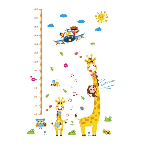 Ростомер детский на стену декоративный URM с рисунком Жирафы и самолет ПВХ