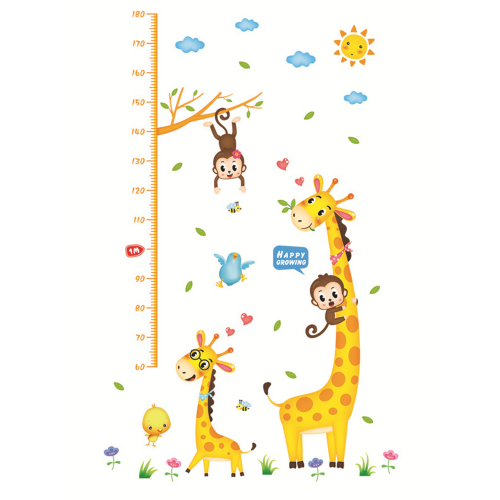 Ростомер детский на стену декоративный URM с рисунком Жирафы и обезьянки ПВХ
