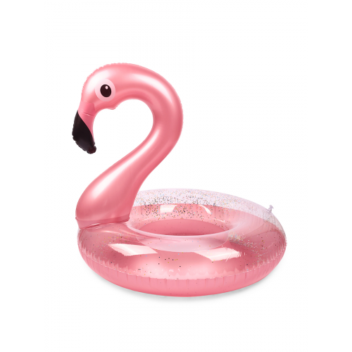 Baziator Пляжный надувной прозрачный круг Розовый Фламинго с блестками диаметр 120 см