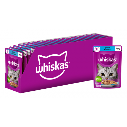 Влажный корм Whiskas для кошек, рагу с треской и лососем, 28 шт по 75г