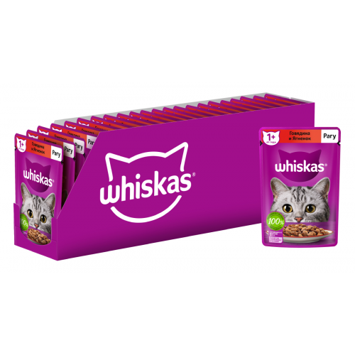 Влажный корм Whiskas для кошек, рагу с говядиной и ягненком, 28 шт по 75г