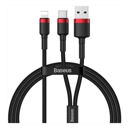 Кабель Baseus Cafule Cable USB + USB Type-C - Lightning 2.4 A 1.2 м, Красный/Черный