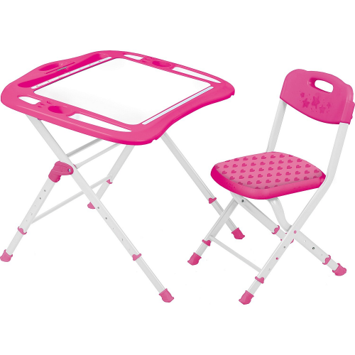 Комплект "растущей" складной детской мебели InHome, развивающий столик и стульчик, розовый
