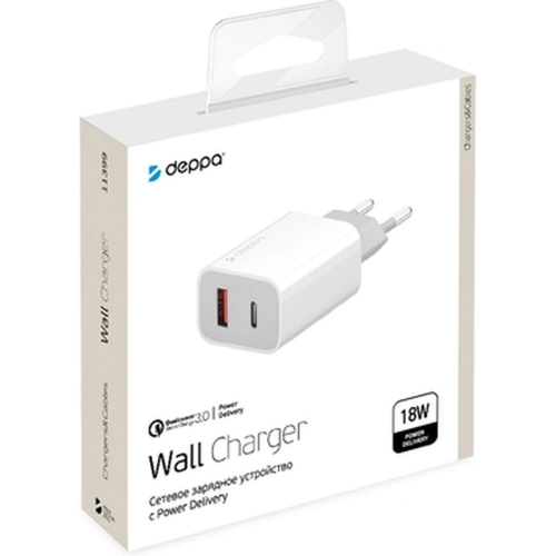 Сетевое зарядное устройство Deppa Power Delivery QC 3.0 18Вт USB A + Type-C белое (11399)