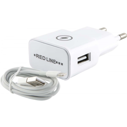 Сетевое зарядное устройство RED LINE 1 USB, 1 A, lightning, white