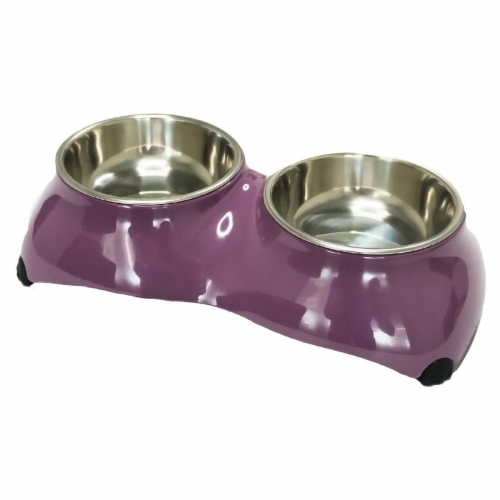 Двойная миска для кошек и собак Superdesign, меламин, металл, розовый, 0,32 л