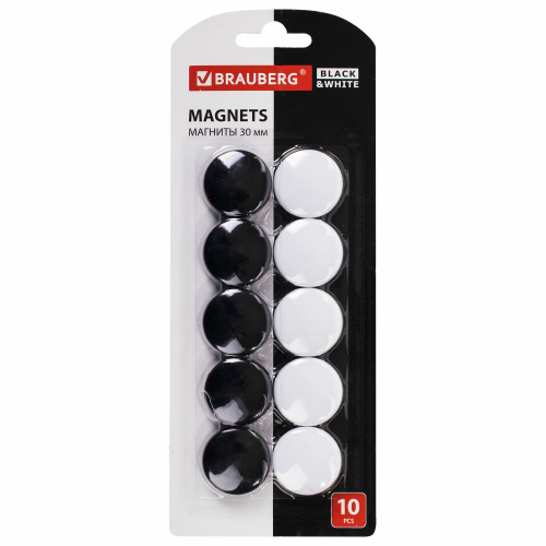 Магниты Brauberg Black&White 237468 черные/белые усиленные 30 мм 10 шт