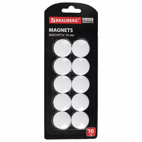Магниты Brauberg Black&White 237467 белые усиленные 30 мм 10 шт