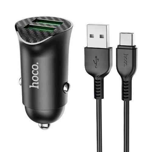 АЗУ Hoco Z39 Black зарядка QuickCharge QC3.0 18W 2 USB-порта + кабель Type-C, черный