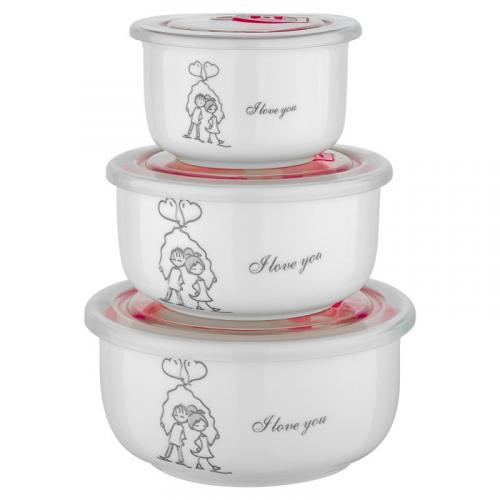 Набор контейнеров для продуктов GUFFMAN, Ceramics, Love, 3 предмета, белый/красный