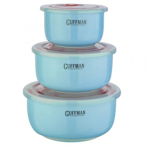 Набор контейнеров для продуктов GUFFMAN, Ceramics, 3 предмета, голубой/красный