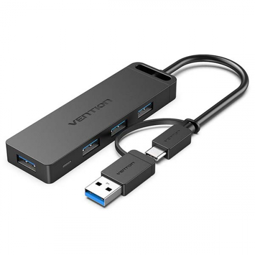 Разветвитель для компьютера Vention OTG USB-C+USB 3.0 / 4xUSB 3.0 черный 15см (CHTBB)