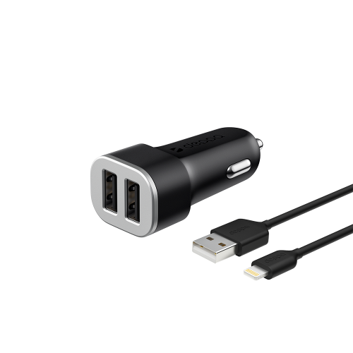 Автомобильное зарядное устройство Deppa Iphone/Ipad 2 USB + кабель Lightning черный/11285