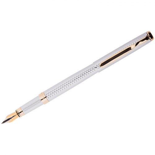 Ручка перьевая Delucci "Celeste", черная, 0,8 мм, цвет корпуса-серебро, подарочный футляр