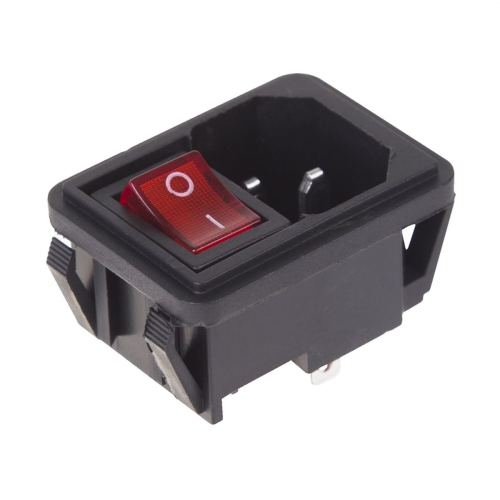 Выключатель клавишный Rexant ON-OFF красный с подсветкой и штекером C14 3PIN 36-2270