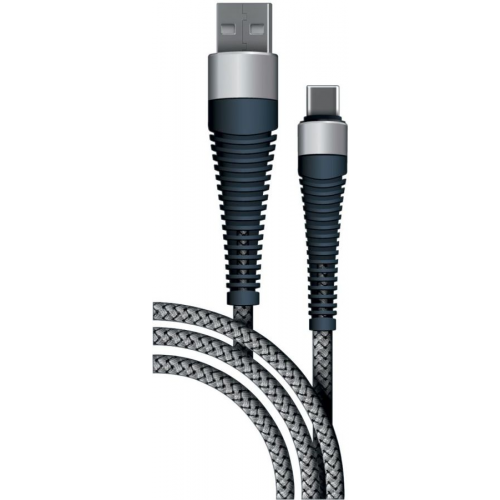 Кабель BORASCO Fishbone, USB Type-C (m), USB A(m), 1м, серый [38504]