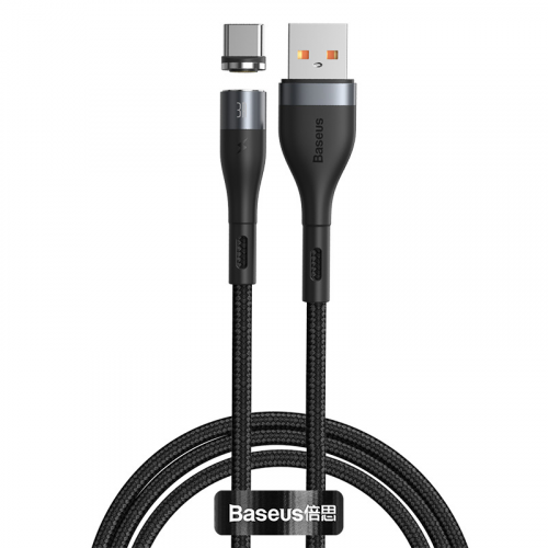 Кабель USB Baseus Zinc Magnetic Safe, USB - Type-C, 3A, 1 м, серый+черный, на магните