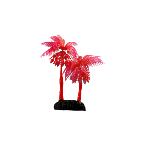 Растение Пижон Аква искусственное аквариумное Пальма, светящееся, 14 см, красное
